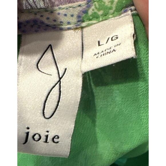 Joie Floral Print Cap Sleeve Blouse Size Large Ruffle Trim Green Lavender Boho - Picture 7 of 9